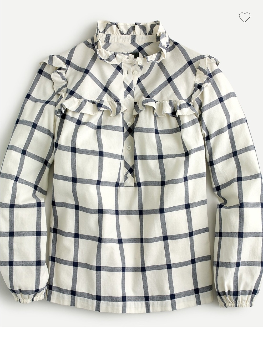 NWT J.Crew Cream and Navy Plaid Ruffle Yoke Blouse